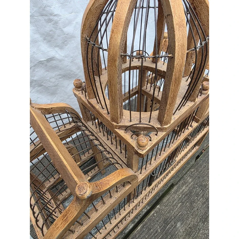 Vintage Victorian Architectural Wood & Wire Birdcage Dome Cathedral Palace